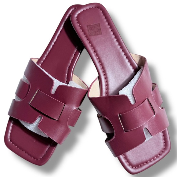 Shoes - NEW Womens Burgundy H Style Slip On Flat Sandals Sz 11 Womens EU 44 Wine colord